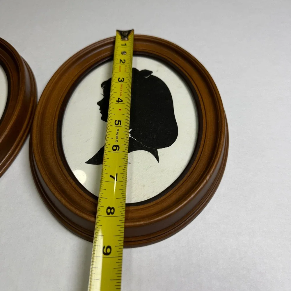 Vintage Silhouette Portraits Boy and Girl Signed Pair Oval Framed Wall Art 8.5